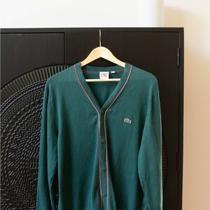 Vintage Lacoste Men's Dark Green Cardigan